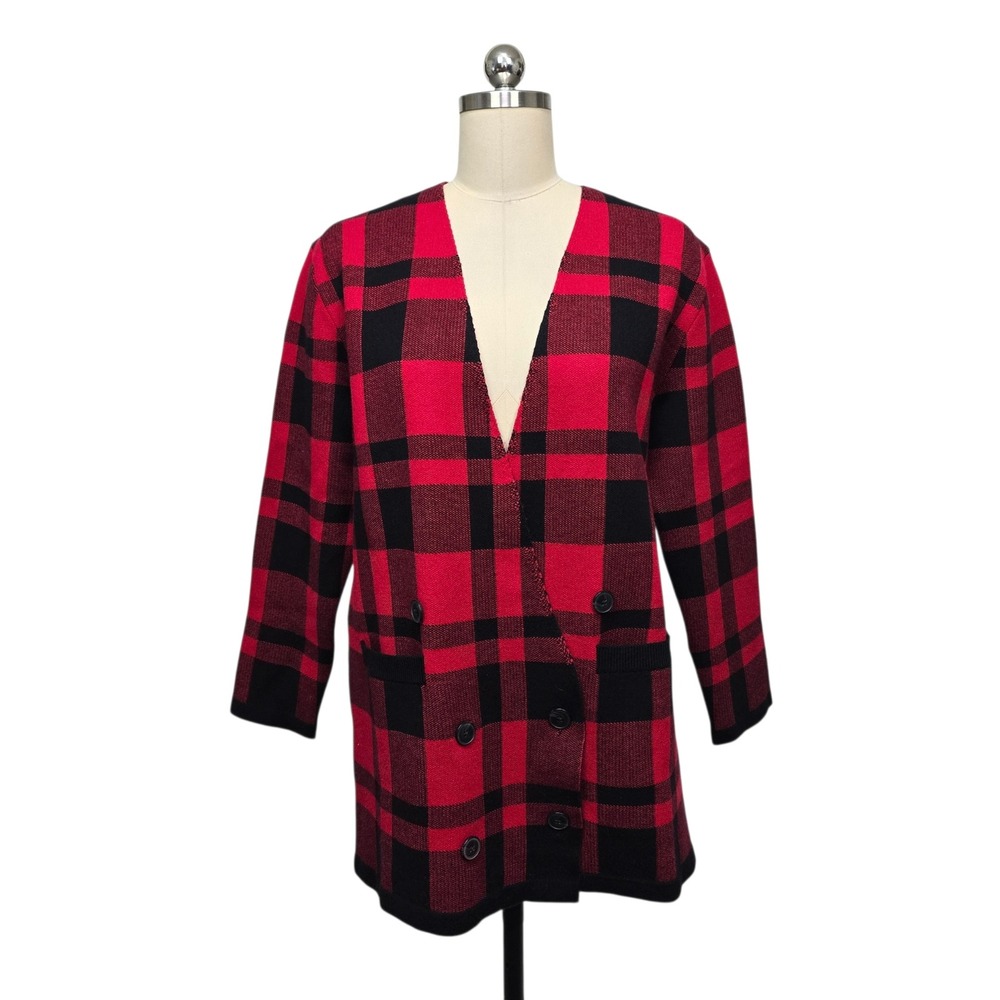 UNTUCKit for Her Chole Red Black Buffalo Plaid Cardigan Sweater Size ‎ Small